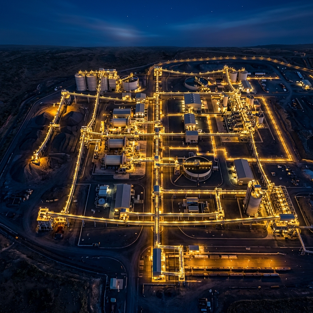 Modern mining processing plant at twilight